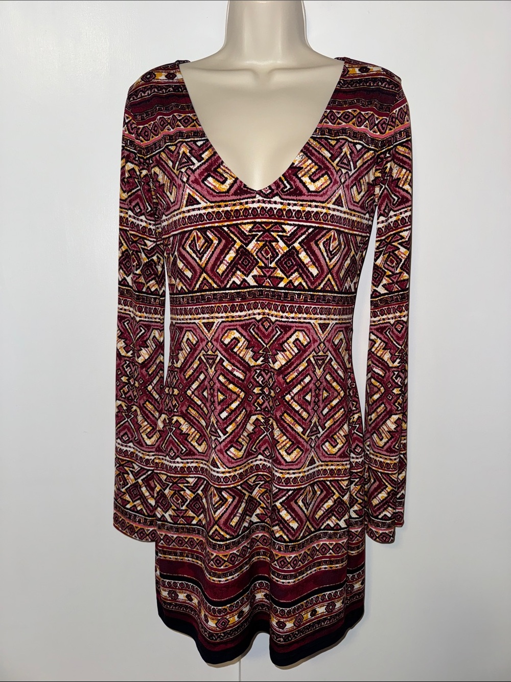 Moda International Long Sleeve Dress Boho Print Women’s Small S